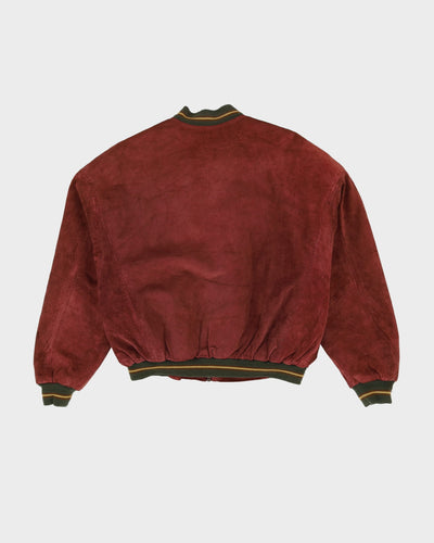 Vintage 90s Burgundy Suede Bomber Jacket - M