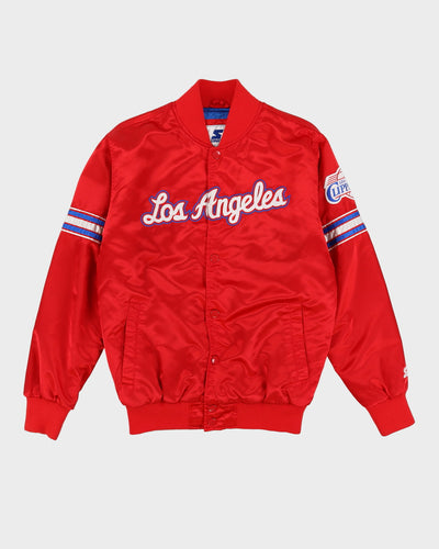00s Starter NBA LA Los Angeles Clippers Red Padded Satin Bomber Jacket - M