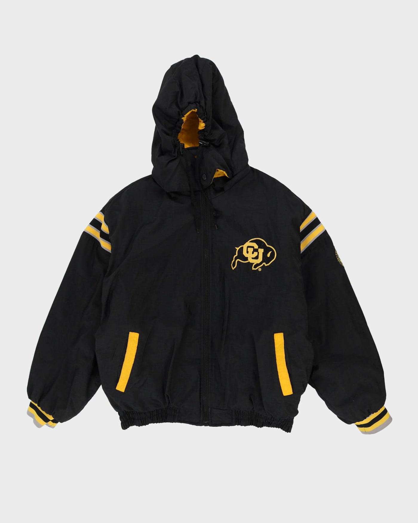 90s Colorado Buffaloes Yellow / Black Pro Player Hooded Padded Reversible Jacket - L / XL