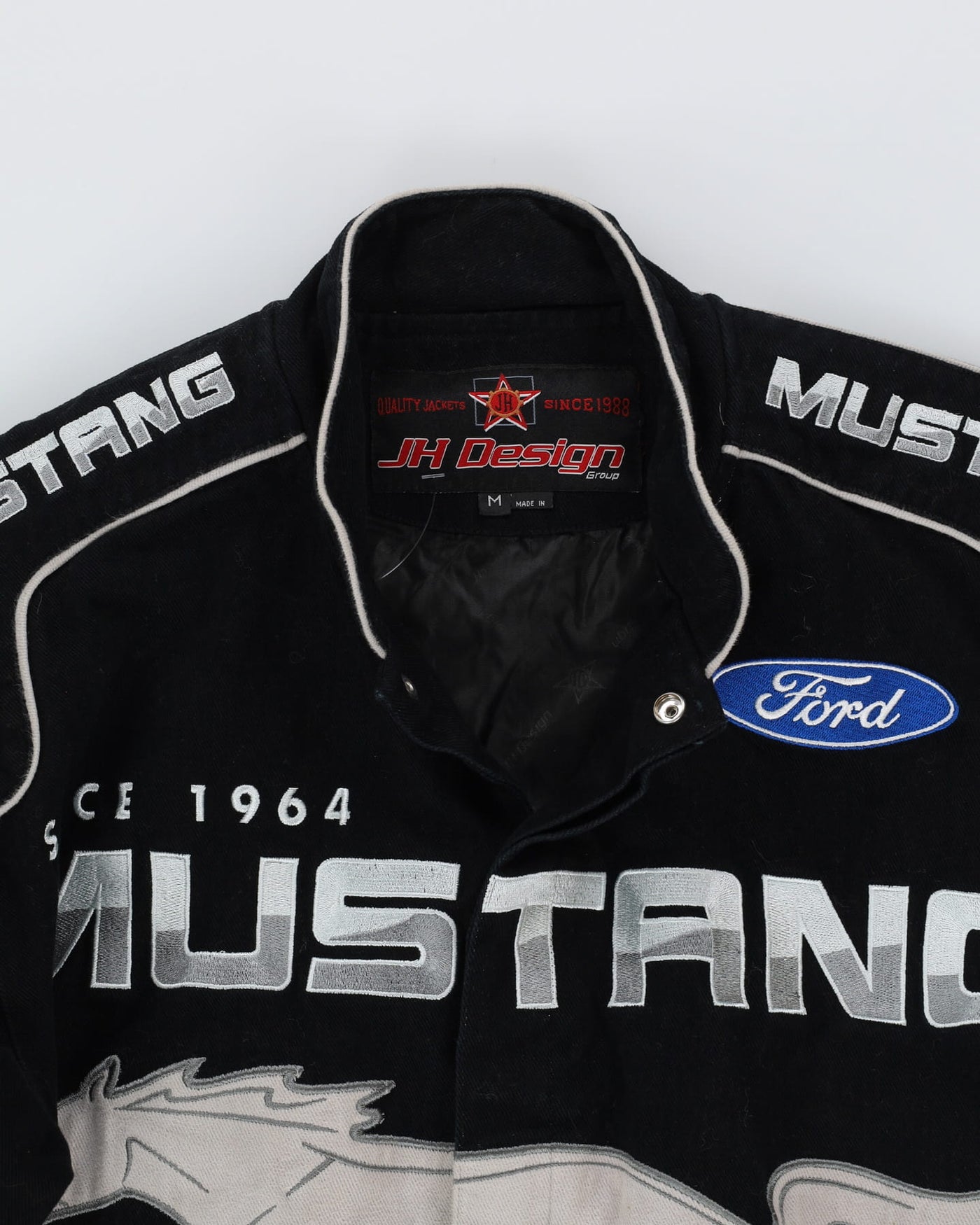Vintage 90s Black Ford Mustang Nascar Style Racing Jacket Jacket - M