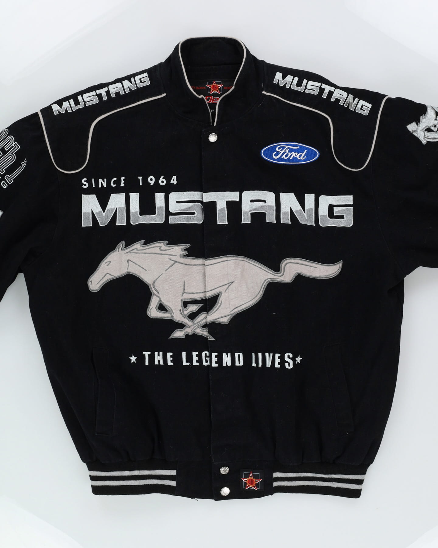 Vintage 90s Black Ford Mustang Nascar Style Racing Jacket Jacket