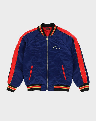00s Y2K Evisu Navy / Red Satin Bomber Jacket - M
