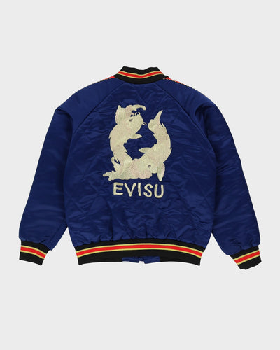 00s Y2K Evisu Navy / Red Satin Bomber Jacket - M