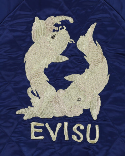00s Y2K Evisu Navy / Red Satin Bomber Jacket - M