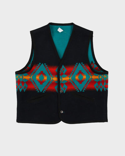 Vintage 90s Black Sleeveless Gilet Wool Jacket - XXL