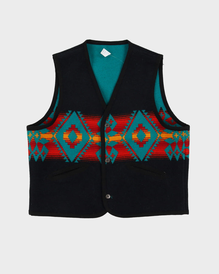 Vintage 90s Black Sleeveless Gilet Wool Jacket - XXL