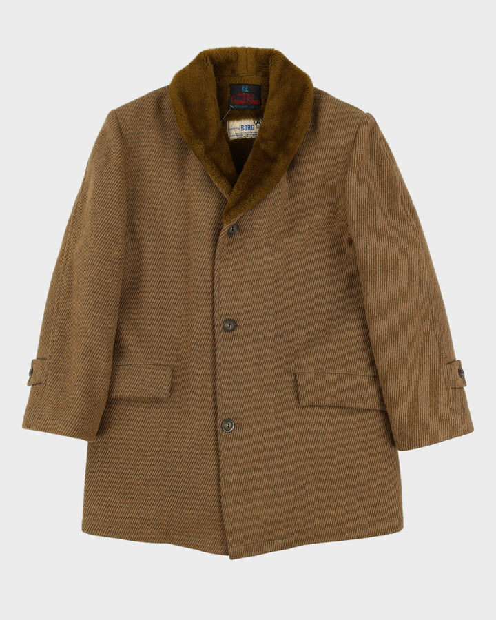 Vintage 70s Borg Brown Lined Coat - L