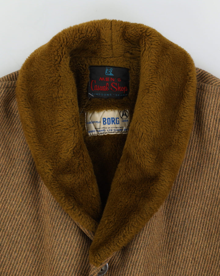 Vintage 70s Borg Brown Lined Coat - L
