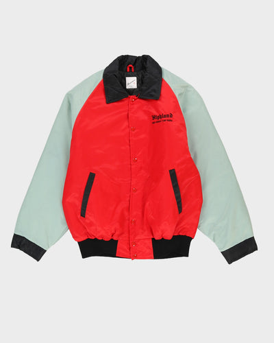 Vintage 90s Highland Redi Green Turf Farm Red Bomber Jacket - L