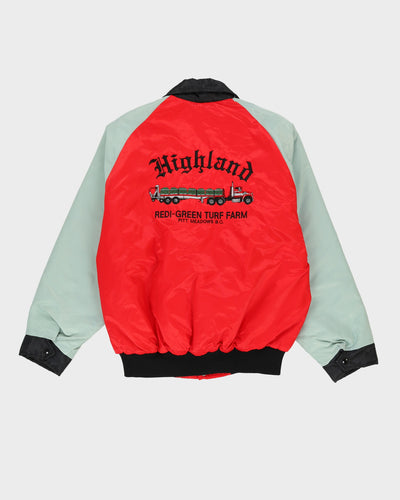 Vintage 90s Highland Redi Green Turf Farm Red Bomber Jacket - L