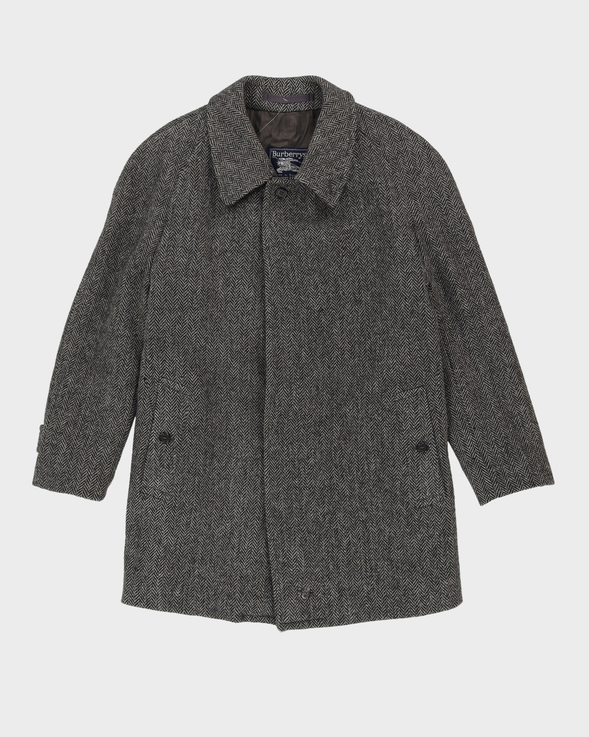 Vintage 80s Burberry Brown Wool Irish Tweed Coat - M