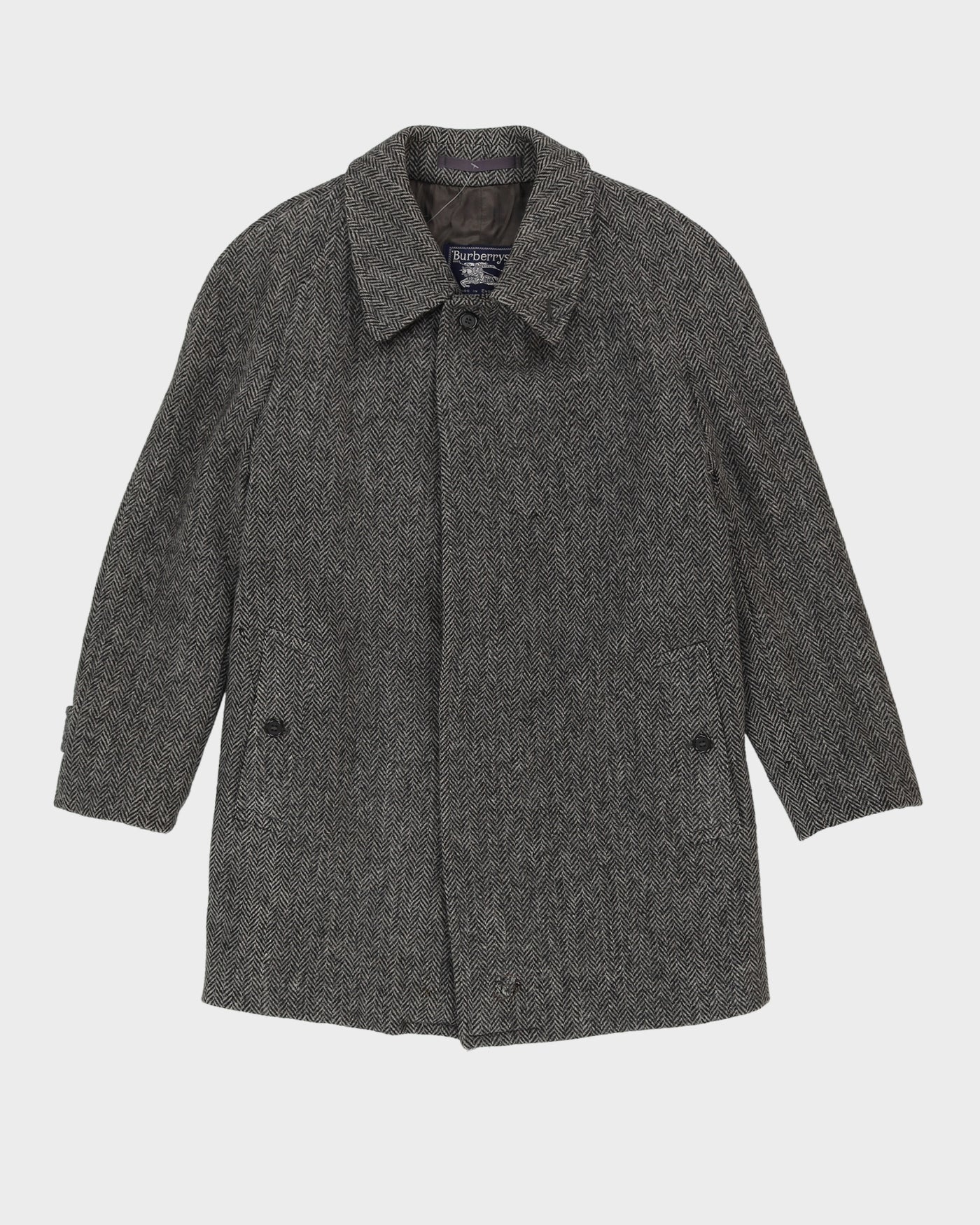 Vintage 80s Burberry Brown Wool Irish Tweed Coat - M