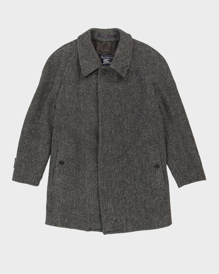 Vintage 80s Burberry Brown Wool Irish Tweed Coat - M