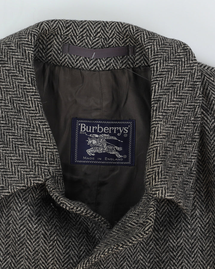 Vintage 80s Burberry Brown Wool Irish Tweed Coat - M
