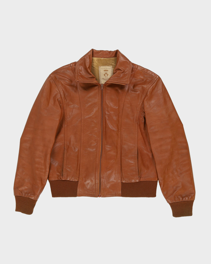 Vintage 1970s Brown Leather Bomber Jacket - XS