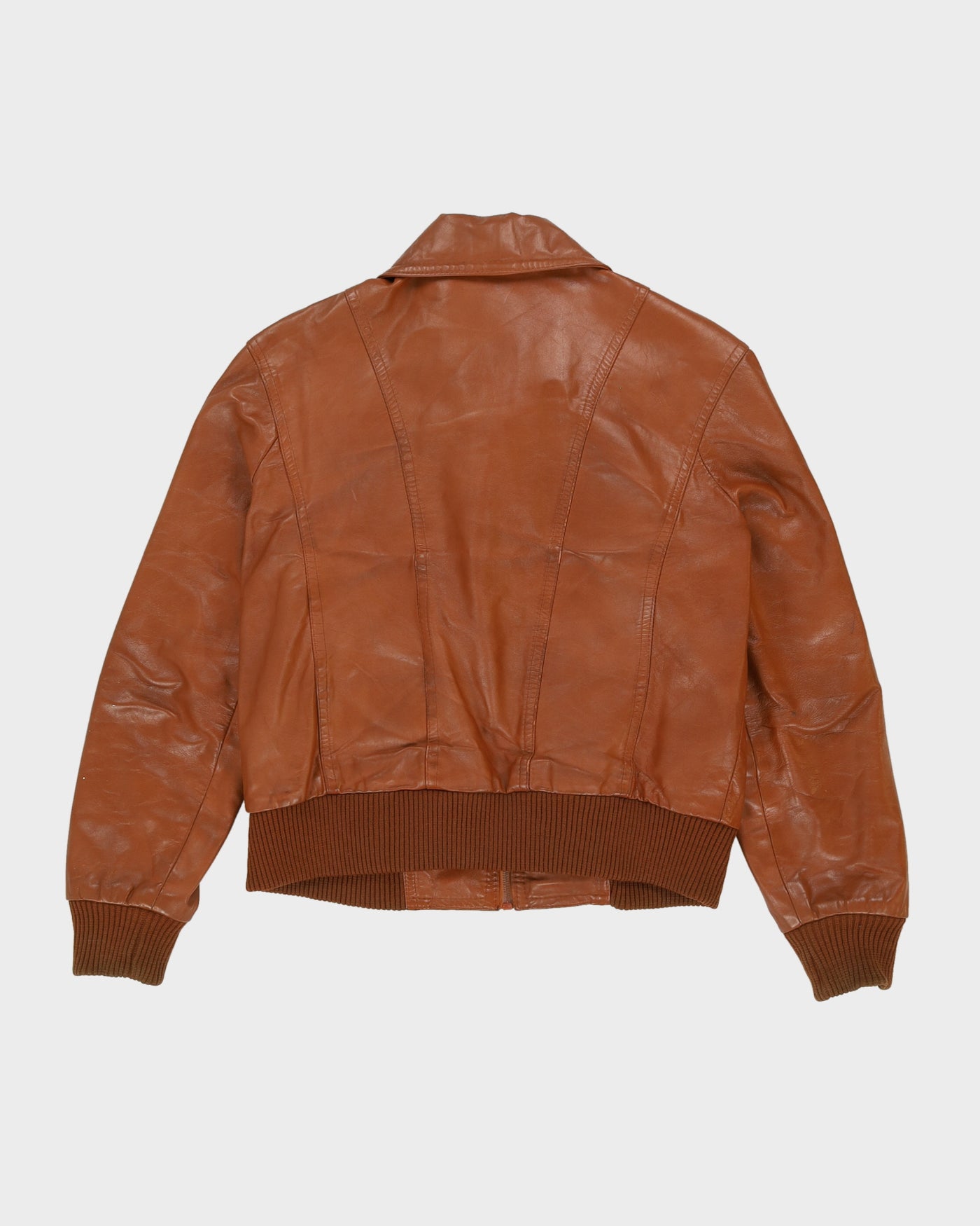 Vintage 1970s Brown Leather Bomber Jacket - XS