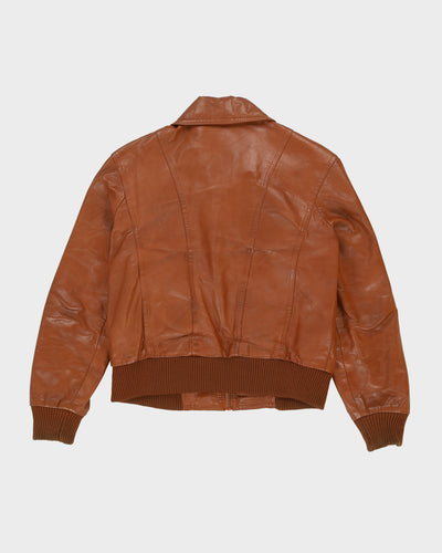 Vintage 1970s Brown Leather Bomber Jacket - XS