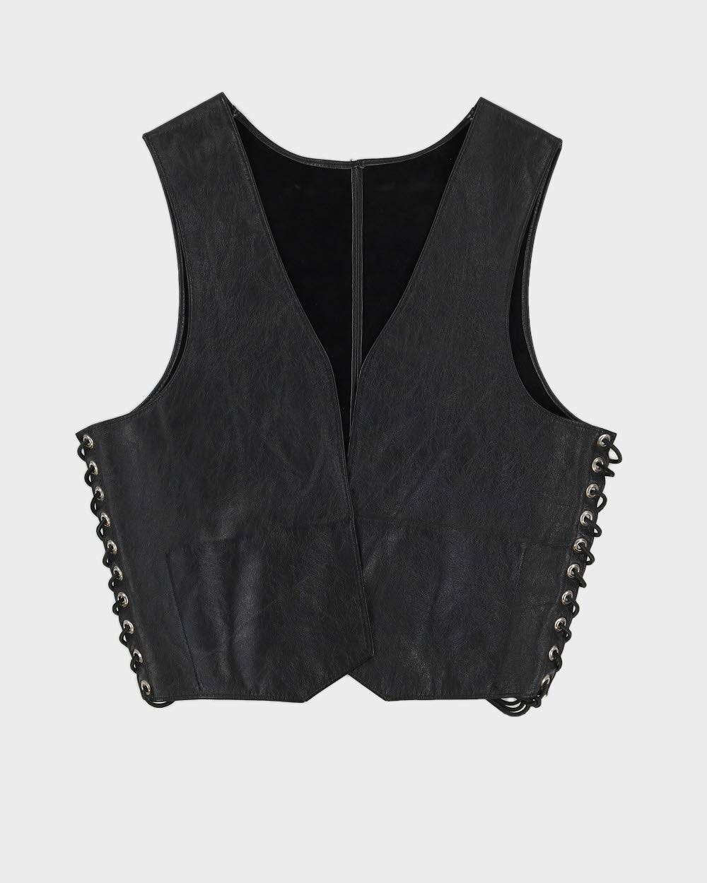 00s Black Leather Lace Up Waistcoat - XS