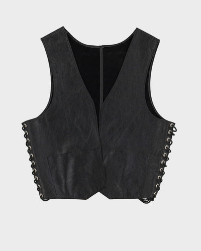 00s Black Leather Lace Up Waistcoat - XS