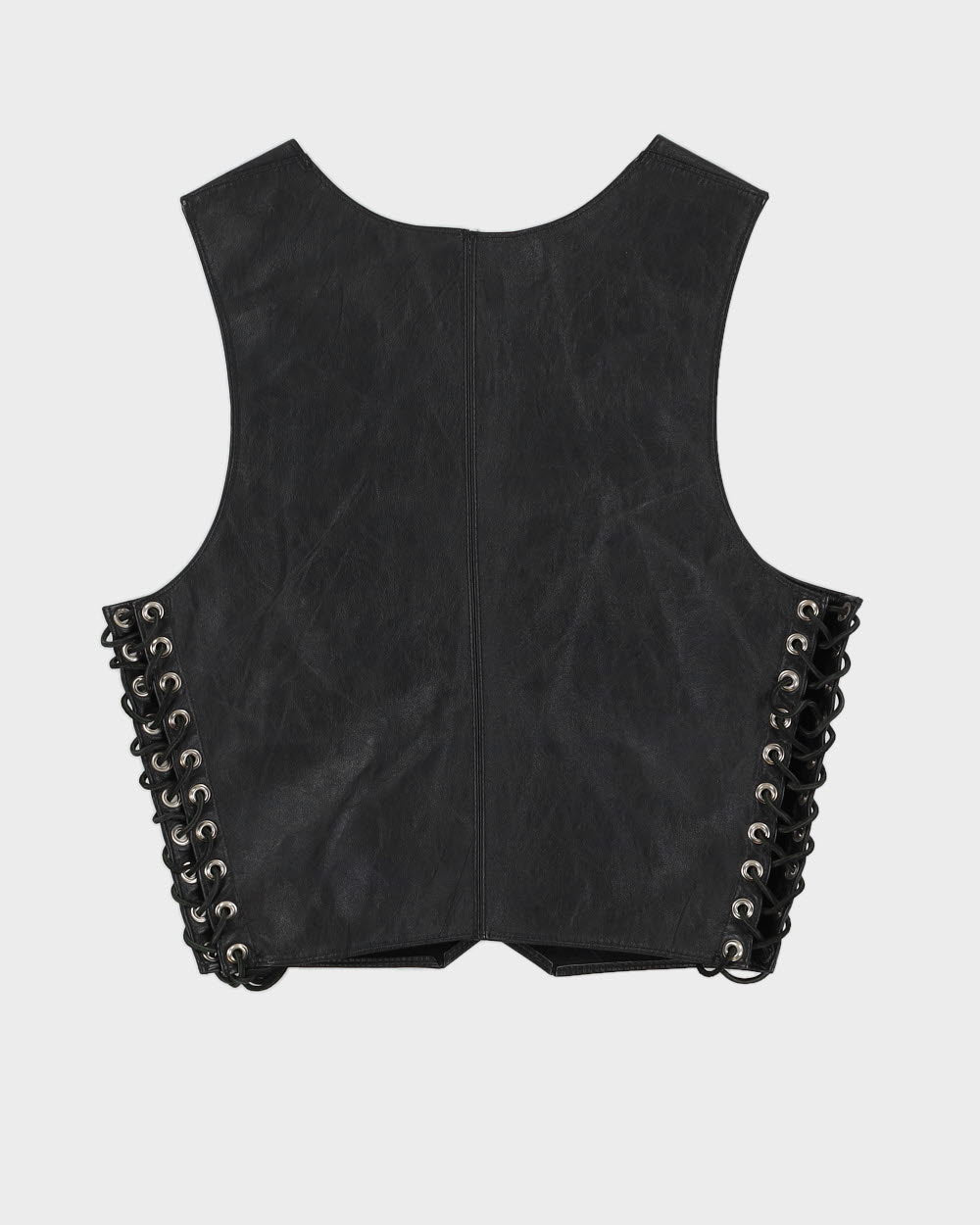 00s Black Leather Lace Up Waistcoat - XS