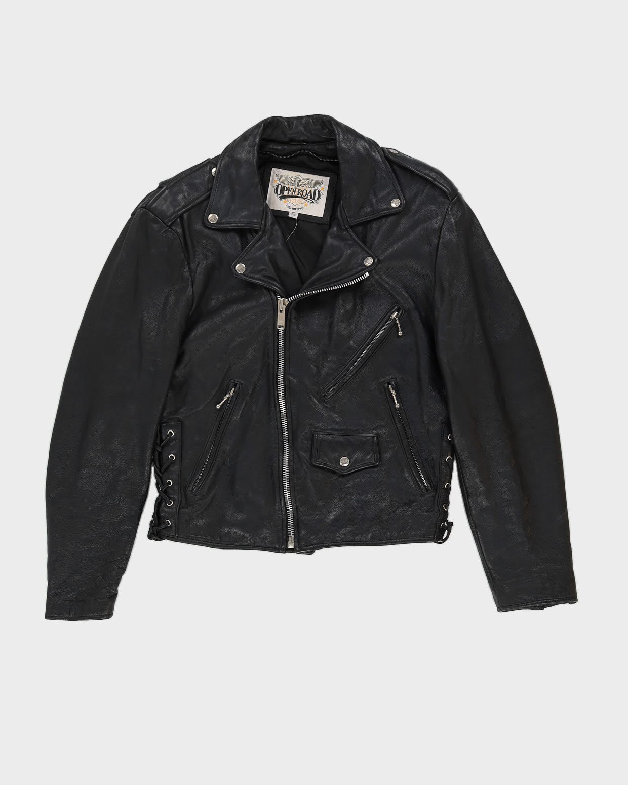 Black Leather Biker Jacket - S