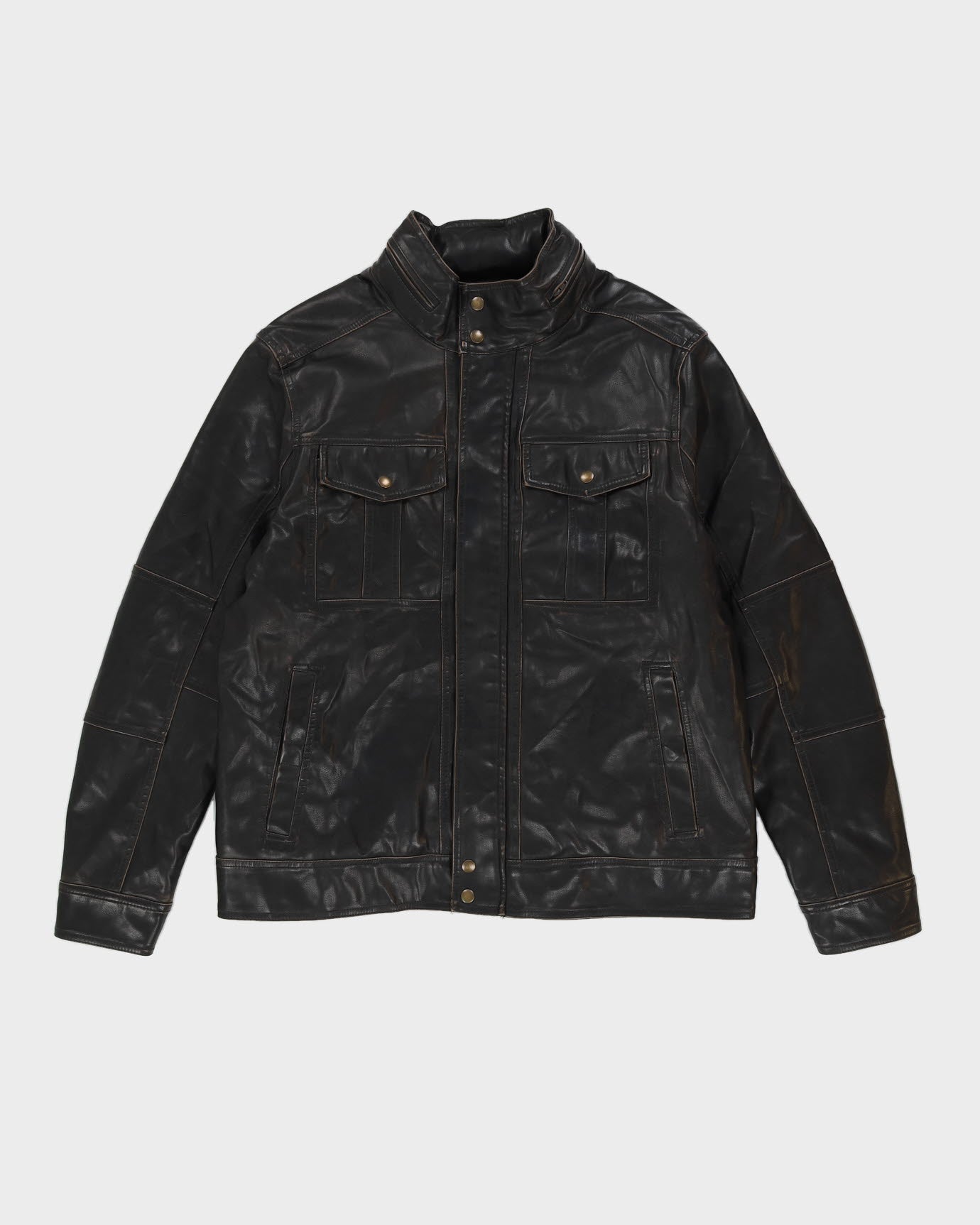 Brown Leather Fleece Lined Biker Jacket - L