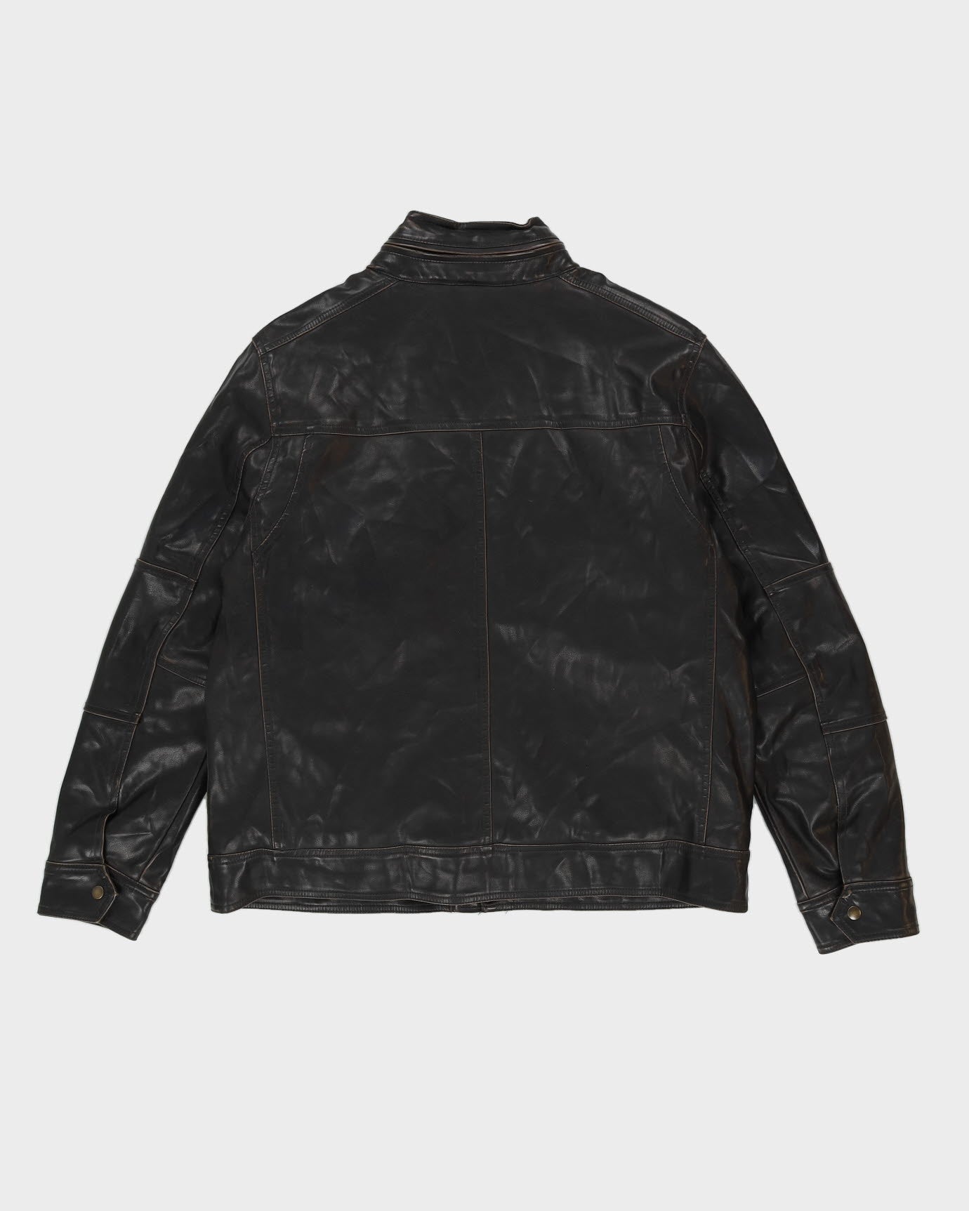 Brown Leather Fleece Lined Biker Jacket - L – Rokit