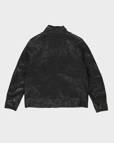Brown Leather Fleece Lined Biker Jacket - L
