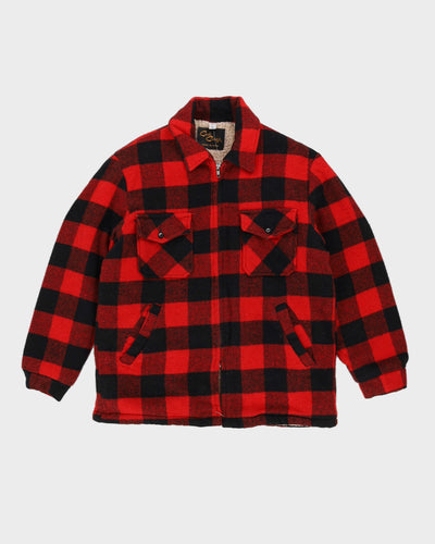 Red And Black Fleece Lined Wool Jacket - M / L