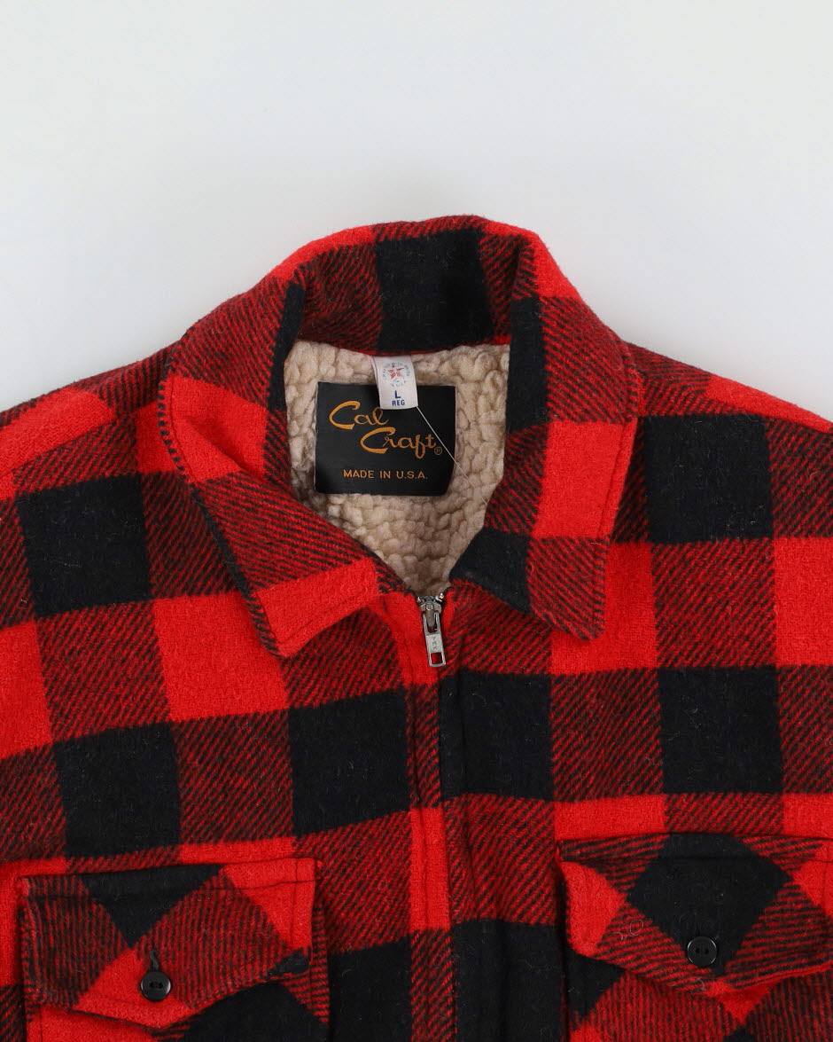 Red And Black Fleece Lined Wool Jacket - M / L