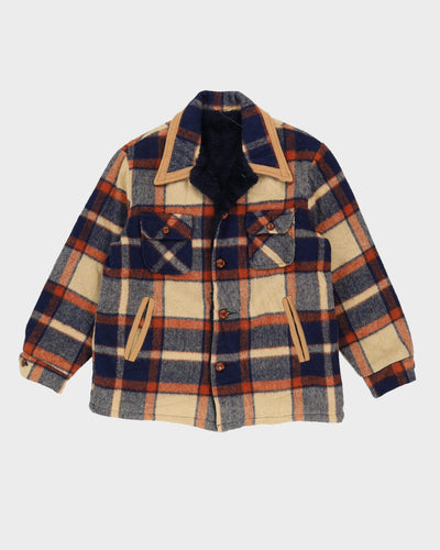 Vintage 1970s Blue Checked Fleece Lined Wool Jacket - S / M