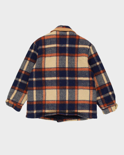 Vintage 1970s Blue Checked Fleece Lined Wool Jacket - S / M