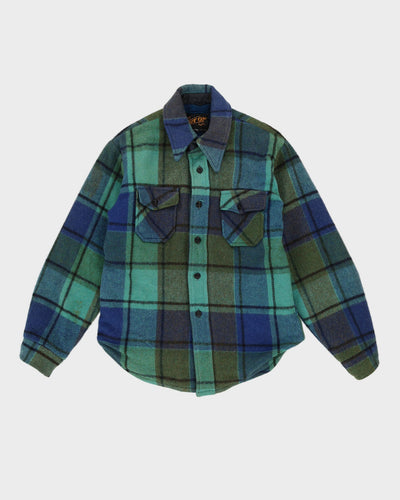 Vintage 1970s Blue And Green Checked Jacket - XS