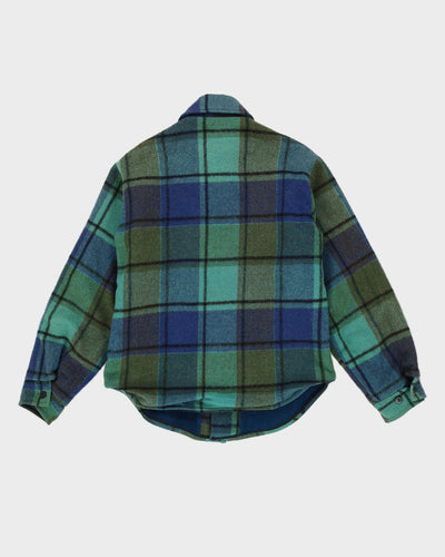 Vintage 1970s Blue And Green Checked Jacket - XS