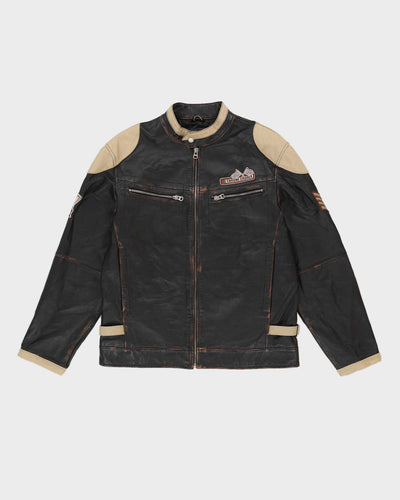Denve Hayes Brown Biker Leather Jacket - M
