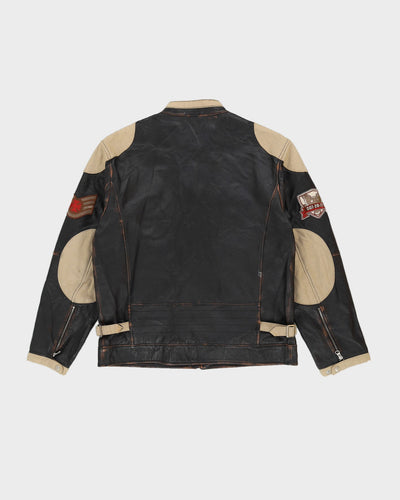 Denve Hayes Brown Biker Leather Jacket - M