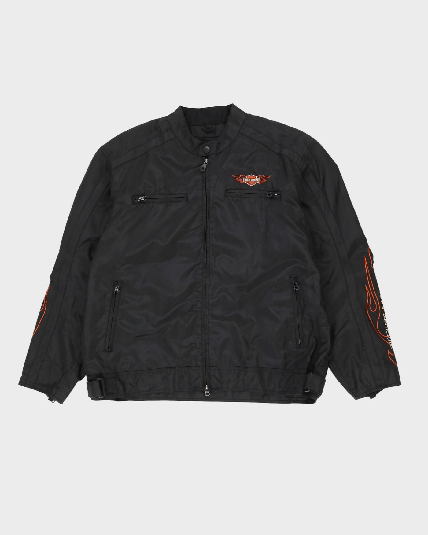 00s Harley Davidson Black Flame Design Biker Jacket -  XXL