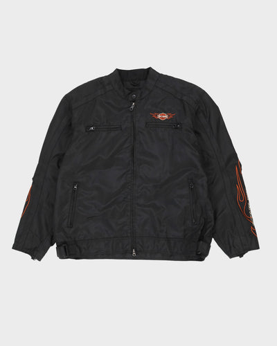 00s Harley Davidson Black Flame Design Biker Jacket -  XXL