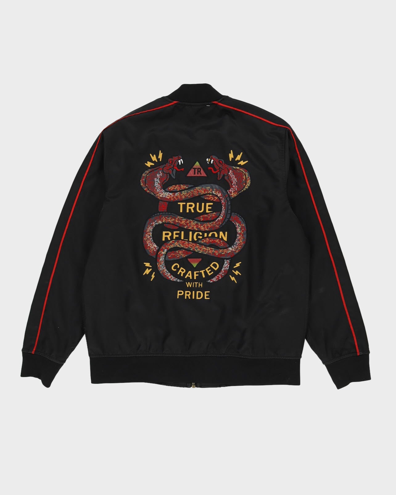 00s True Religion Black Reversible Bomber Jacket With Embroidery - L