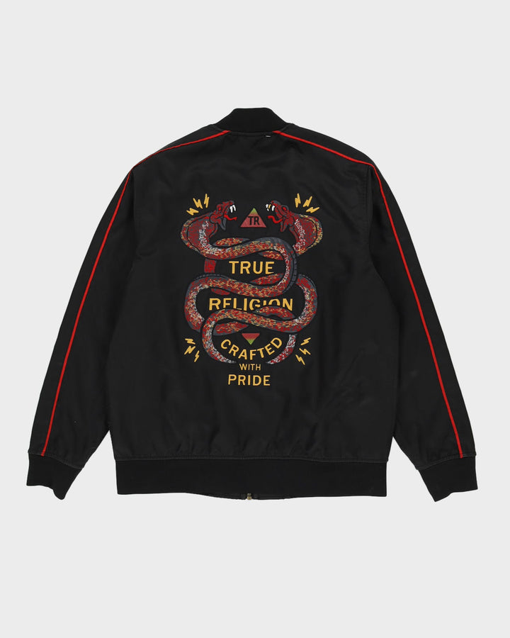 00s True Religion Black Reversible Bomber Jacket With Embroidery - L