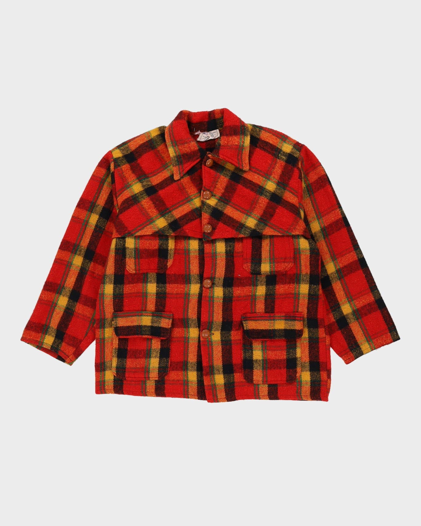 Vintage 1980s Red Checked Wool Jacket - M