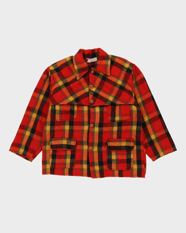 Vintage 1980s Red Checked Wool Jacket - M