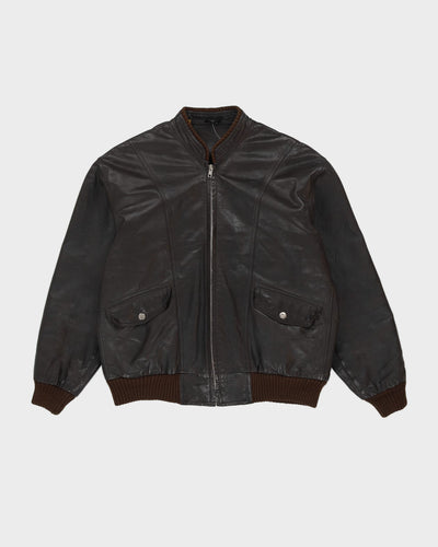 Vintage 70s Bomber Brown Fleece Lined Leather Jacket - L