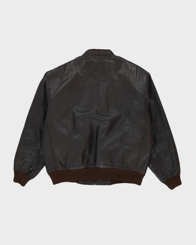 Vintage 70s Bomber Brown Fleece Lined Leather Jacket - L