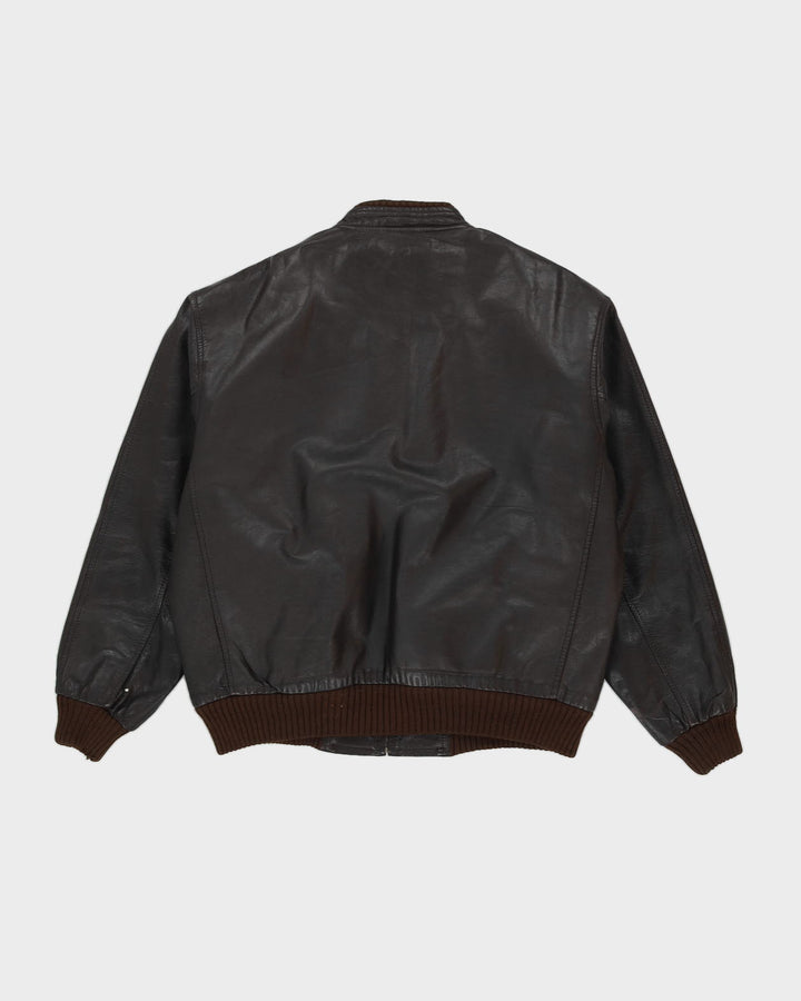 Vintage 70s Bomber Brown Fleece Lined Leather Jacket - L