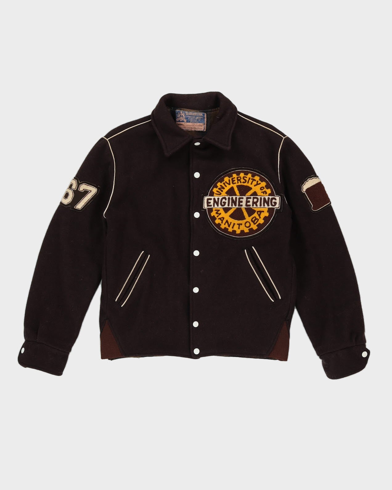 Vintage 60s University Manitoba Brown Varsity Jacket - M