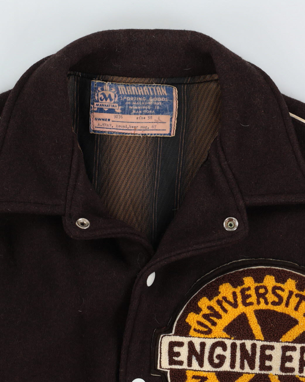 Vintage 60s University Manitoba Brown Varsity Jacket - M