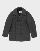 Vintage 90s Schott 740N Pea Coat Grey Anchor Wool Double Breast Trench - M