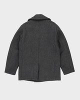 Vintage 90s Schott 740N Pea Coat Grey Anchor Wool Double Breast Trench - M