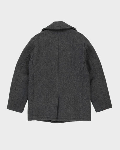 Vintage 90s Schott 740N Pea Coat Grey Anchor Wool Double Breast Trench - M